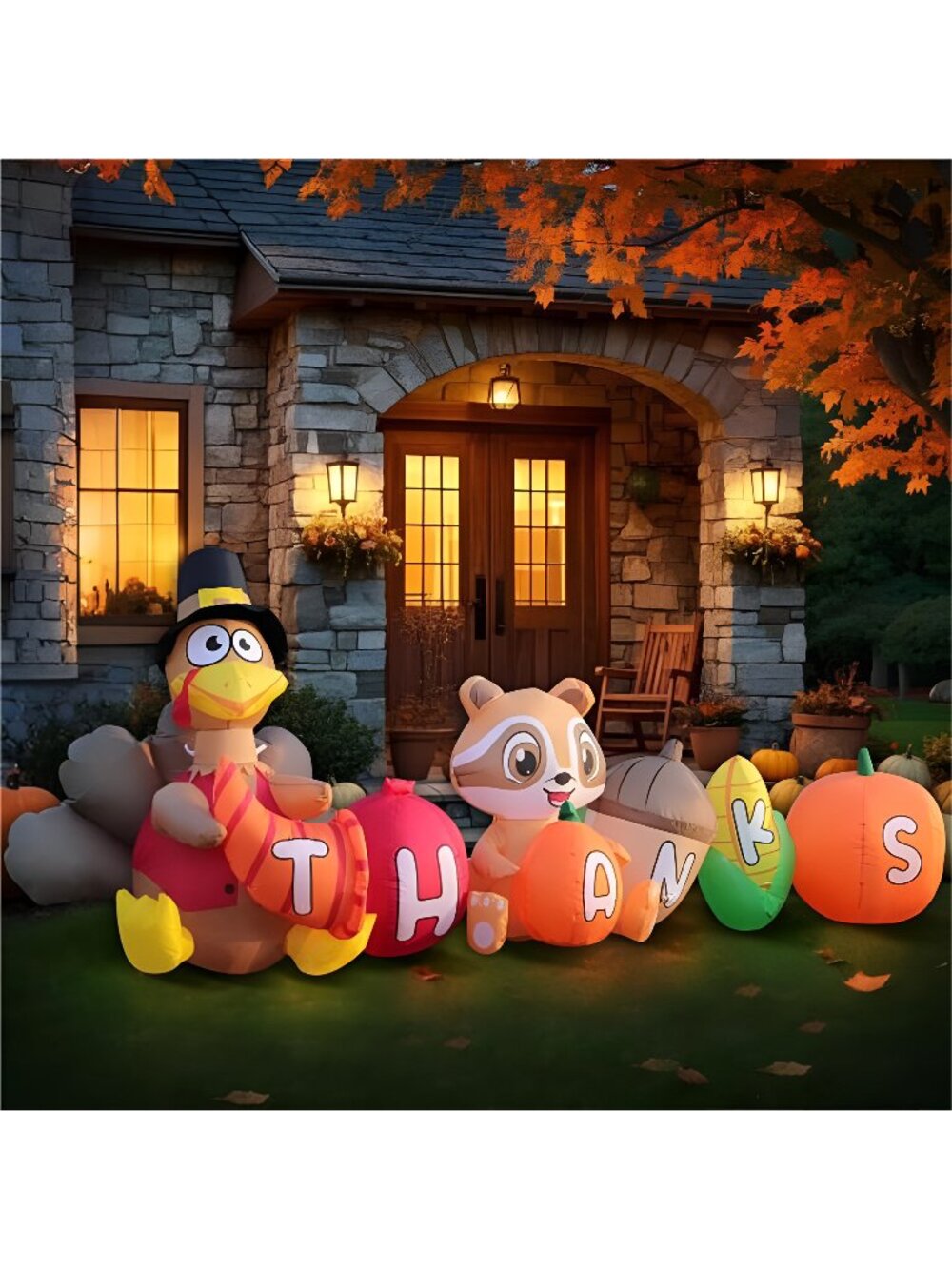 8FT Thanksgiving Inflatable Turkey Outdoor Decor - Turkey and Vegetables